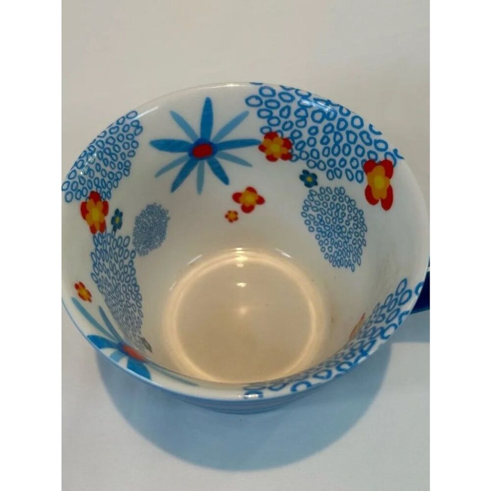 Starbucks 2007 12 oz Spring Floral Blue Ribbed Ceramic Coffee/Tea Mug/Cup